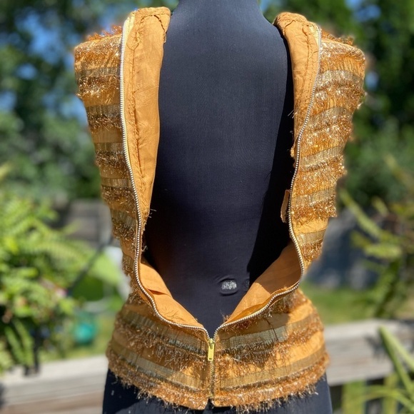 Y2K Fun Gold Fringe High Neck Top With Zipper Back. - Picture 9 of 13